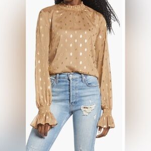 Rachel Zoe Gold Shimmering Long Sleeve Blouse